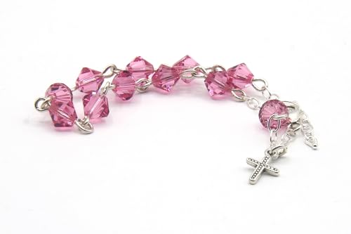 Catholic Communion Rosary Bracelet Created with Swarovski® Crystals, Glass - color: Rose Pink