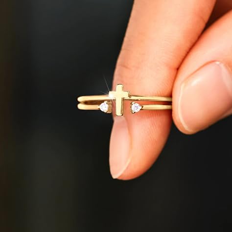 925 Sterling Silver Adjustable Cross Ring for Women - color: Gold
