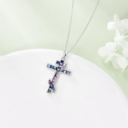 Infinity Cross Necklace S925 Sterling Silver Turquoise/Wooden/Opal/Abalone Cross Pendant Necklaces Christian Jewelry Gifts For Women - style: Orthodox Cross