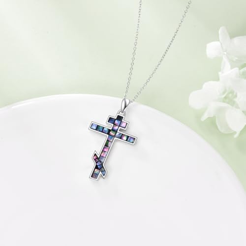 Infinity Cross Necklace S925 Sterling Silver Turquoise/Wooden/Opal/Abalone Cross Pendant Necklaces Christian Jewelry Gifts For Women - style: Orthodox Cross