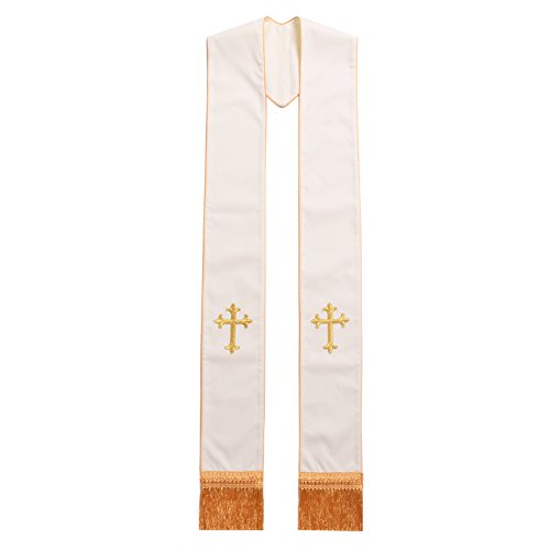 BLESSUME 1PC Clergy Mass Stole Cross Embroidered Wedding Stole - color: White/Gold