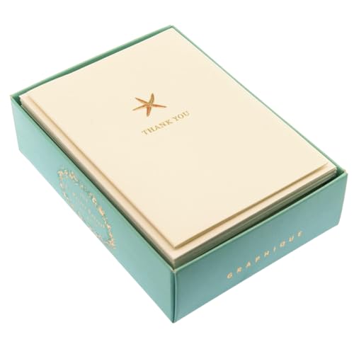 Graphique Starfish La Petite Presse Boxed Notecards - 10 Embossed and Embellished Gold Foil Starfish Blank Cards with Matching Envelopes, 3.25" x 4.75" - color: Starfish