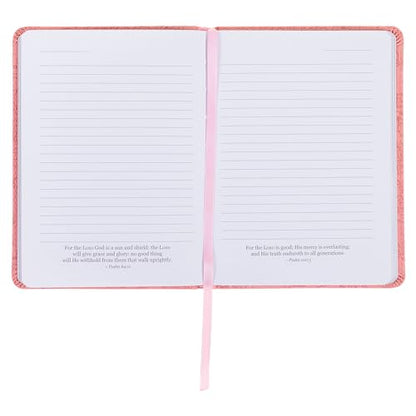 Christian Art Gifts Vegan Leather Small Journal Inspirational Scripture Women's Notebook More Precious Than Rubies Bible Verse Proverbs 3:15, 240 Ruled Pages, Strawberry Pink Floral