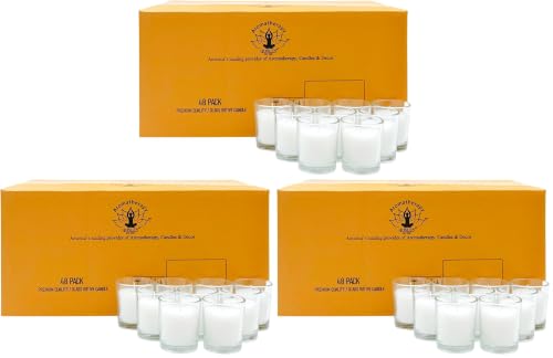 Hosley 144 Pack White Unscented Votive Candles, Clear Glass, Hand-Poured Wax, Bulk Wedding & Party Candles for Gifts, Tables, Aromatherapy & Holidays Party Weddings Birthdays (White) - color: White, size: 144 Pack
