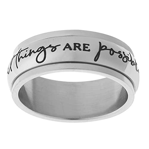 Beads & Pearls Jewelry 8mm Stainless Steel Women's Men's Spinner Ring - With God All Things are Possible Religious Christian Ring, Anxiety & Stress Relief, Size 6 to 9
