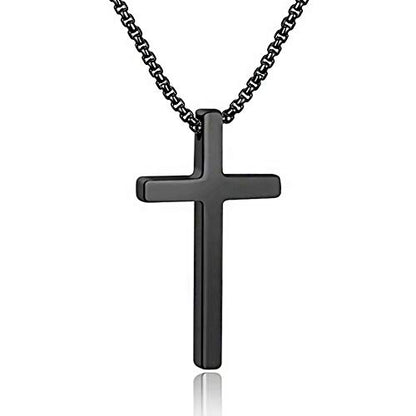 M MOOHAM Cross Necklace for Men Teen Boys 16-30 Inch - color: "Black: Cross Pendant 2.1"*1.2"