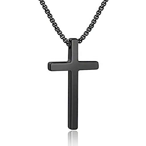 M MOOHAM Cross Necklace for Men Teen Boys 16-30 Inch - color: "Black: Cross Pendant 2.1"*1.2"