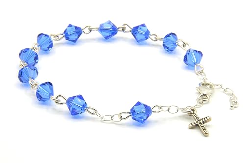 Catholic Communion Rosary Bracelet Created with Swarovski® Crystals, Glass - color: Sapphire - September