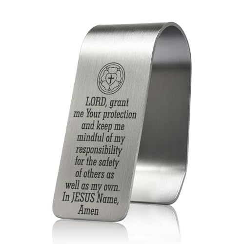 Lord Grant Me Your Protection Engraved Stainless Steel Car Visor Clip, Inspirational Guardian Angel Safe Driving Gifts for Family Friend Driver Traveller, Sweet 16 Birthday Gifts for New Driver - color: silver020