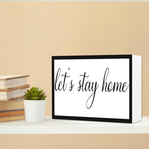 Let is Stay Home Sign Wood Box,Funny Rustic Farmhouse Home Sign Wooden Block for Shelf Tabletop Desk Decor - style: Let is Stay Home