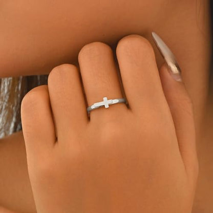 Matching Cross Rings for Couples Best Friend Promise Rings for Her Him - color: Silver