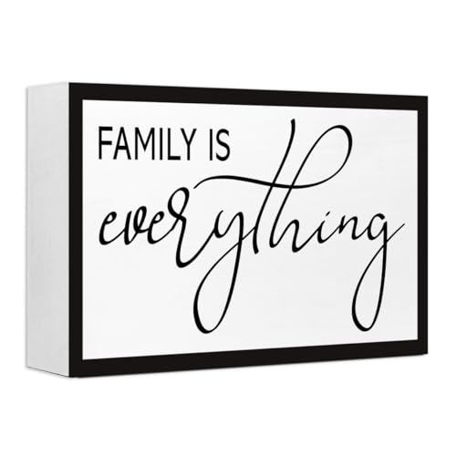 Family is Everything Sign Wooden Box Desk Decor,Rustic Farmhouse Home Wood Block Sign for Home Living Room Shelf Tabletop Decor 10'' x 6'' - style: Family is Everything