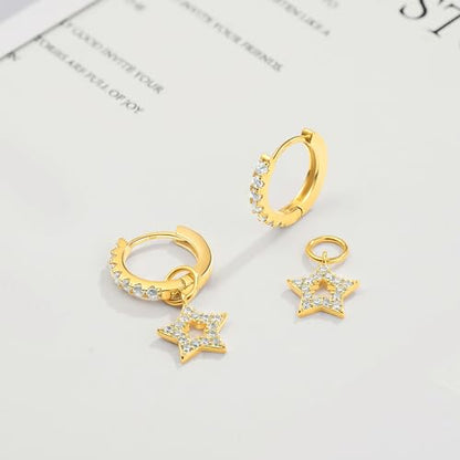 DAILY VIBES Cute Butterfly Star Cross Heart CZ Dangle Earrings for Women - color: Gold Star CZ