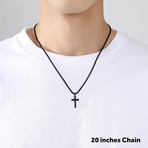REVEMCN Christian Black Gold Silver Cross Necklace for Boys & Men, 16-22" - color: Black - 0.8'' × 0.5'' beveled cross pendant, size: 16 inches