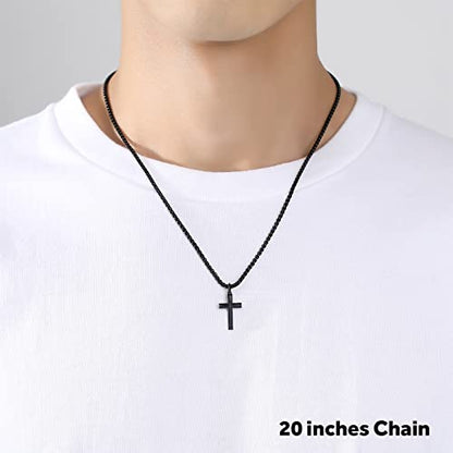 REVEMCN Christian Black Gold Silver Cross Necklace for Boys & Men, 16-22" - color: Black - 0.8'' × 0.5'' beveled cross pendant, size: 16 inches