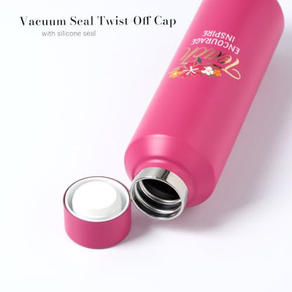 Christian Art Gifts Stainless Steel Double Wall Vacuum Sealed Travel Insulated Water Bottle for Women & Teachers: Teach, Encourage, Inspire Cute Leak/Spill-proof Scratch Resistant, Fuschia Pink, 20 oz - color: Teach/Fuschia