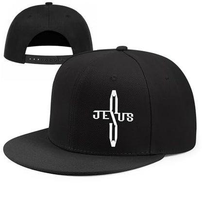 Skull Flat Bill Hats for Men Women Adjustable Dad Trucker Hat Skeleton Snap Backpack Hats for Hip-hop Running Cycling - color: Jesus Cross