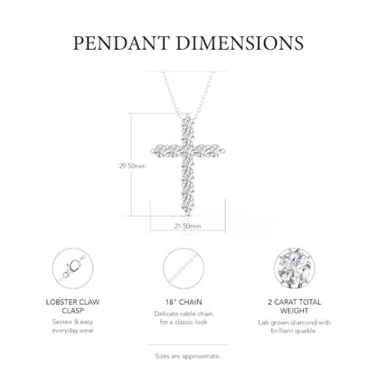Belacqua 1/2-2 Carat Round Lab Grown Diamond Cross Pendant Necklace in Sterling Silver, 18 Inches Cable Chain, G-H Color, SI2-I1 Clarity, Fine Jewelry for Women, Gift Box Included - size: 2.00 Cttw