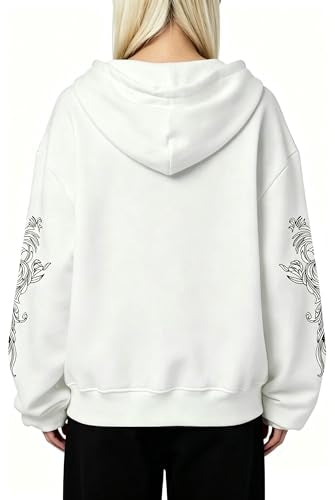 Zip Up Oversized Hoodies Women Men, Graphic Gothic Jackets Cross Hoodie, Baggy Streetwear Fleece Sweater Unisex - color: White, size: Small