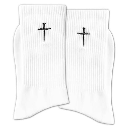 Christian Socks for Men, Biblical Crew Socks Gifts for Dad Grandpa Husband 3 - color: Nail Cross White