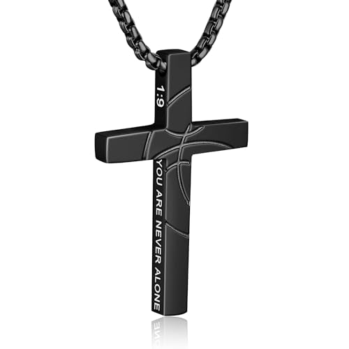 Basketball Cross Necklace for Boys Men - color: Black, style: 1：9 Be strong Be brave Be fearless