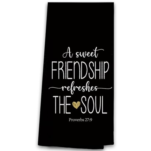 TNUW A Sweet Friendship Refreshes The Soul Kitchen Towels 16X24In, Gift for Friend Woman Dish Towels, Christian Gifts for Women Men, Friendship Gifts Hand Tea Towels for Kitchen Bathroom Decor(Black) - color: Black Friend