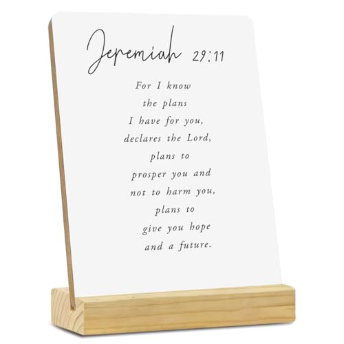MUBIAO I Know the Plans Bible Verse Desk Decor Rustic Wood Plaque with Stand, Jeremiah 29:11 Scriptures Decor, Christian Wood Sign, 4x5 Inches - color: Multicolor450