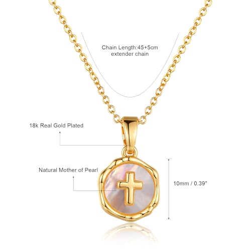 Gold Enamel Mini Cross Necklace Tiny Mother of Pearl Cross Necklace Religious Christian Gift for Baptism First Communion Christmas - color: small mother of pearl cross (10mm)-gold