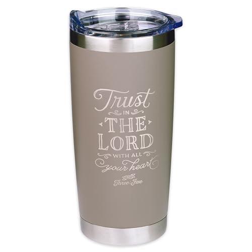 Christian Art Gifts Stainless Steel Double-Wall Vacuum Insulated Travel Mug 18 oz Gray Tumbler with Retractable Lid for Women and Men Bible Verse - Trust in the Lord - Proverbs 3:5 - color: Gray/Trust In The Lord