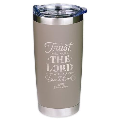 Christian Art Gifts Stainless Steel Double-Wall Vacuum Insulated Travel Mug 18 oz Gray Tumbler with Retractable Lid for Women and Men Bible Verse - Trust in the Lord - Proverbs 3:5 - color: Gray/Trust In The Lord