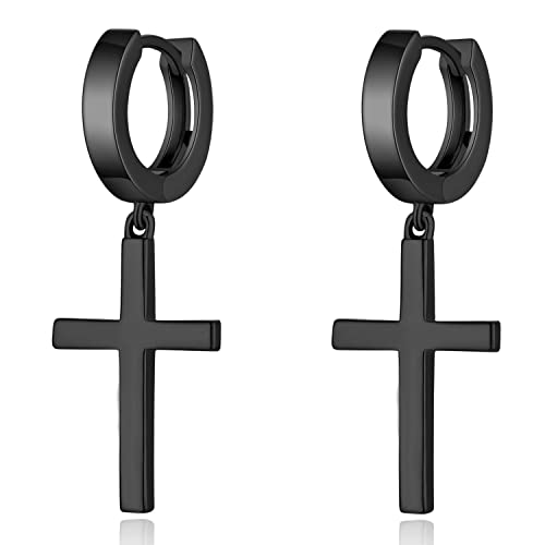 Han han 925 Sterling Silver Cross Earrings for Women and Men - style: A-Large cross hoop earrings-black
