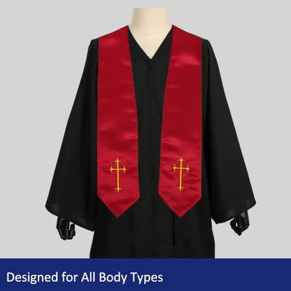 Clergy Stole, Choir Stole with Cross Embroidery 60'' - color: Maroon