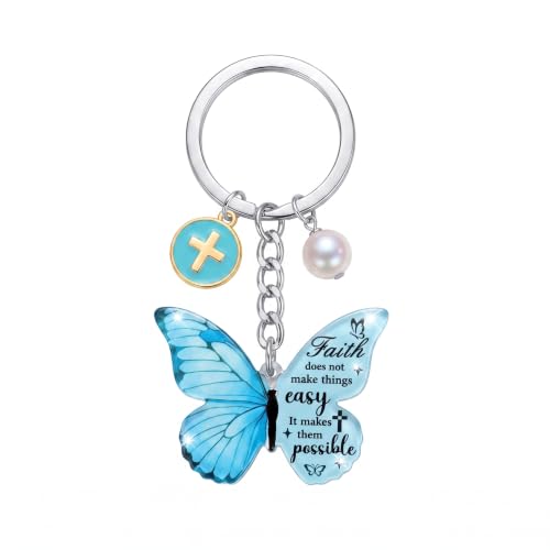 YOJO Butterfly Christian Keychains for Women, Bible Verse Keychain - color: Blue