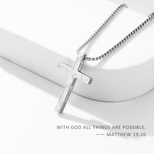 Soccer Cross Necklace for Boys Men - color: Silver, style: 19:26 All things are possible