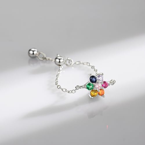 925 Sterling Silver Adjustable Link Chain Rings for Women Daughter - color: Style 6-Rainbow