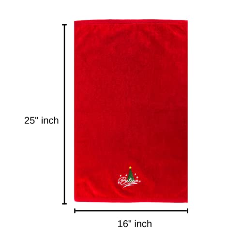 Christmas Red Guest Hand Bathroom Towels, Elegant Believe XMas Tree, 16x26" - color: Red