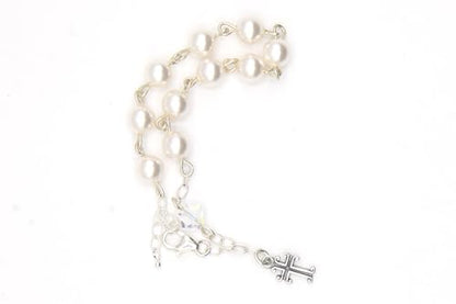 Catholic Communion Rosary Bracelet Created with Swarovski® Crystals, Glass - color: White Pearlized