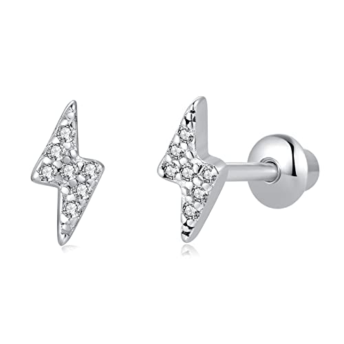 Butterfly Ladybug Unicorn Sloth Flamingo Dog Cat Turtle Angel Koala Daisy Panda Stud Earrings for Girls Women - Sterling Silver Hypoallergenic Animal Earrings with Secure Screw Backs - color: Lightning Bolt