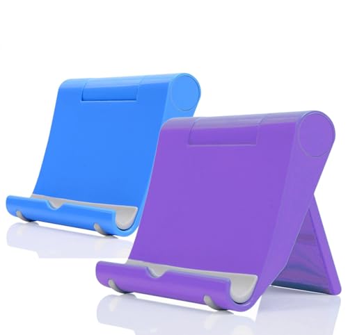 Portable Adjustable Cell Phone Stand, 2 Pack, Universal Fit for Desktop, Tablet, Compatible with Most Phones & Devices (Purple+Blue) - color: Purple+Blue