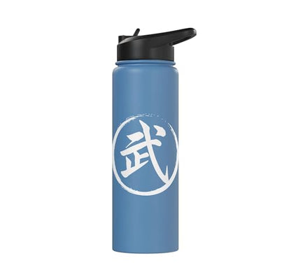 “Warrior” Japanese Kanji Word Graphic Stainless Steel Insulated Water Bottle - color: Light Blue