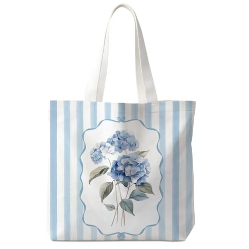 Christian-Flowers-Inspirational Motivational Gifts Canvas Tote Bag for Women,Reusable Shopping Grocery Bags - color: Floral -Hydrangea