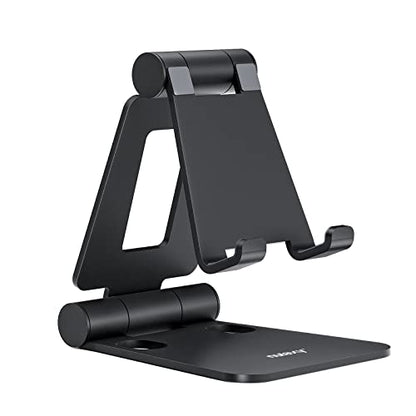 Nulaxy Full Aluminum Dual Folding Cell Phone Stand for Desk, Black - color: A-Black