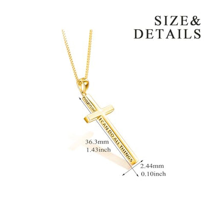 POPLYKE Cross Necklace 925 Sterling Silver Philippians 4:13 I Can Do All The Things Inspirational Necklace Gifts for Women Men 20+2'' - color: Gold