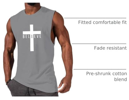 Men's Cotton Graphic Tank Tops Jesus Cross Believe Printed Faith Christian Shirts - color: ##Grey, size: Large