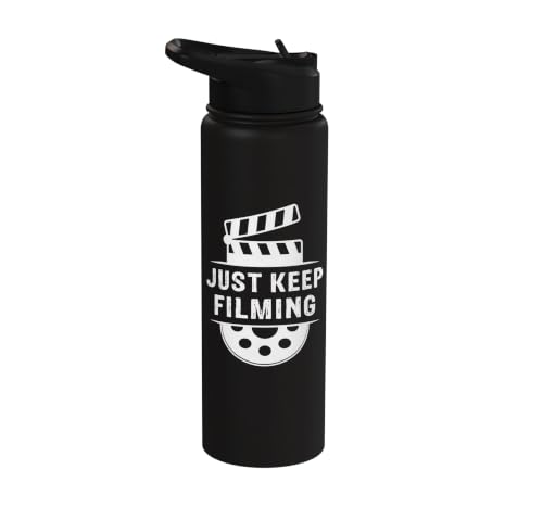 Just Keep Filming Film Industry Video Filmmaker Filming Stainless Steel Insulated Water Bottle - color: Black