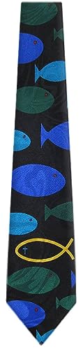 Mens Christian Themed Jesus Crosses Novelty NeckTie Ties - color: Black Blue Green