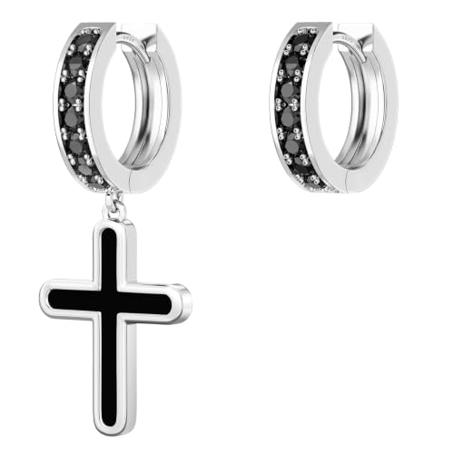 KRKC&CO Dangle Cross Earrings for Men, Sterling Silver Plated Black Drop - color: Silver-G