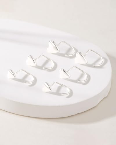 3 Pairs Backless Earrings for Women, Stay Close Half Hoop Earrings - color: Silver-Heart 5/6/7mm