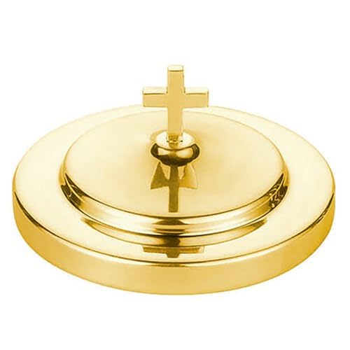 Trinity Church Supply Polished Steel Bread Plate Cover Brass Tone Catholic Utensils Serving Trays for Church Supply Use, 6.50 Inch Daimeter