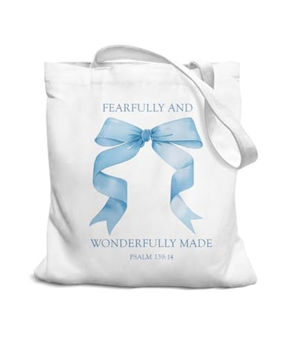 Coquette Bow Bible Canvas Tote Bag for Women Teens Teen Girls, Pink Bow Girls Tote Bag, Coquette Gifts - color: Blue Bow Bible